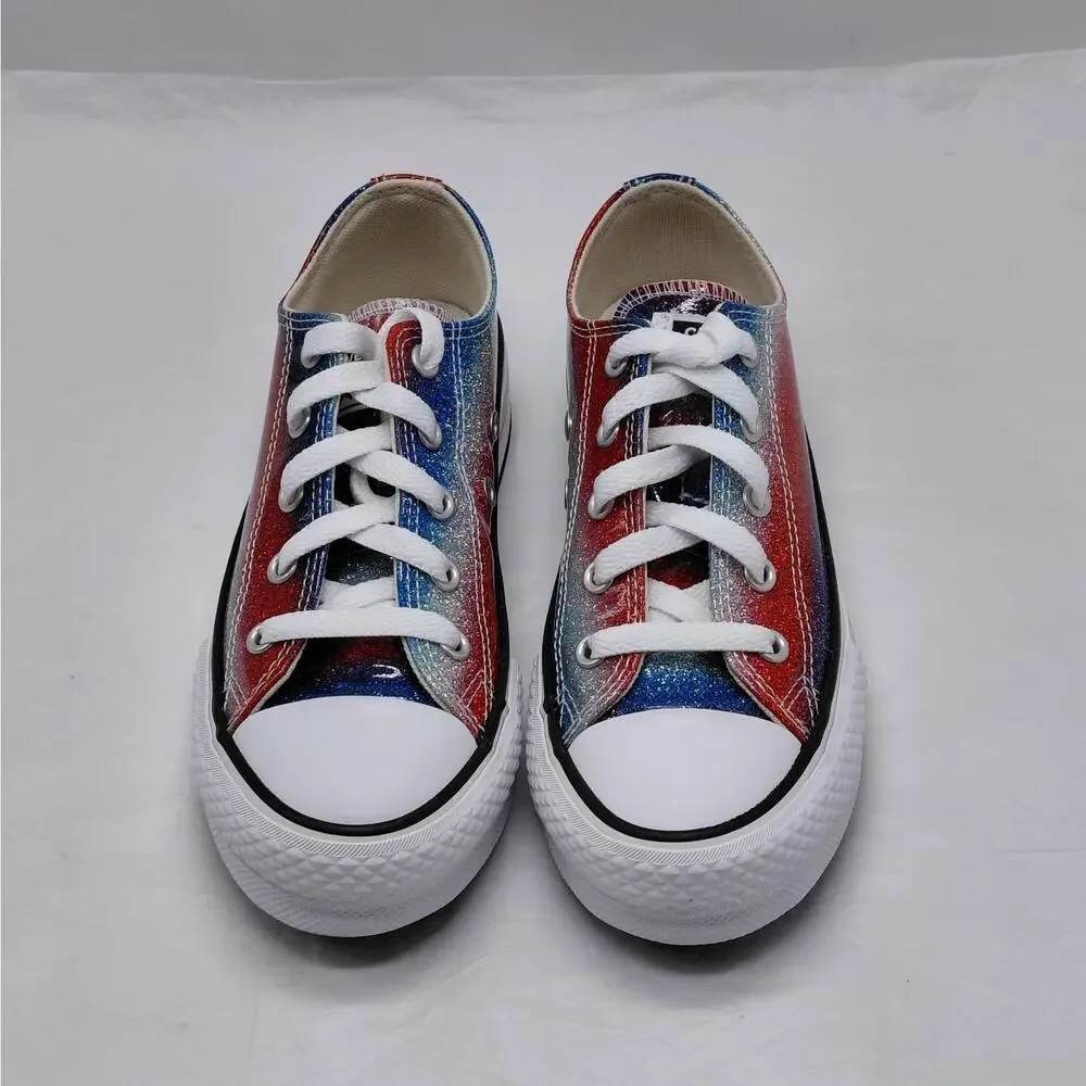 Converse All Star Girls Sneakers Size 1 Red Blue Glitter Low Top Back to School